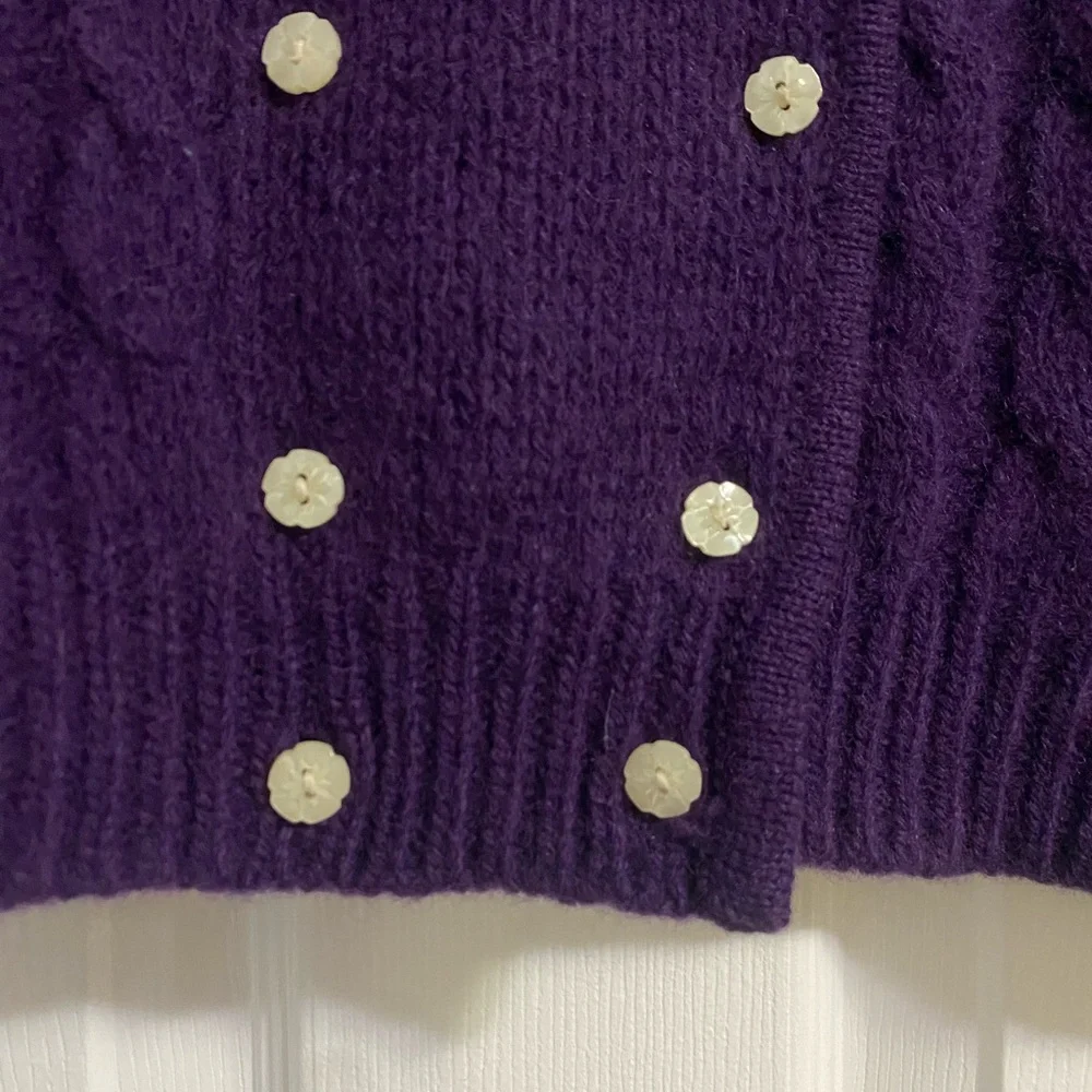 Robert Scott Vintage Wool Flower Button Double Breasted Purple Sweater - Picture 4 of 10
